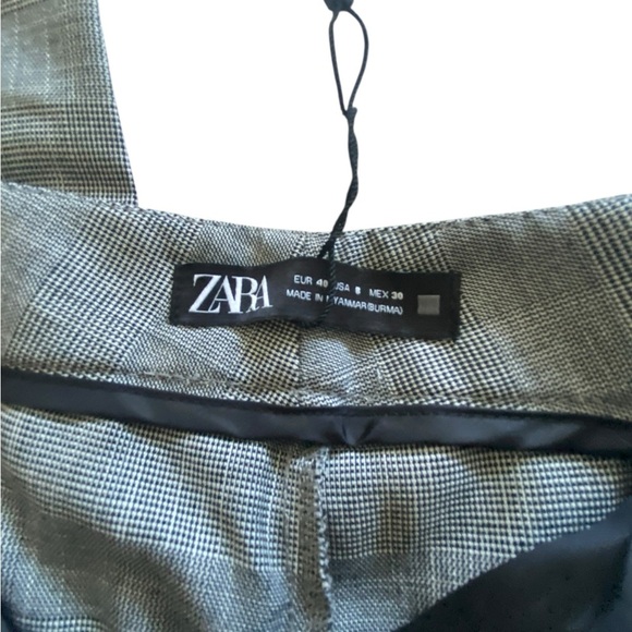 ZARA Tailored Gray Plaid Slim-Fit Trousers - Picture 6 of 8
